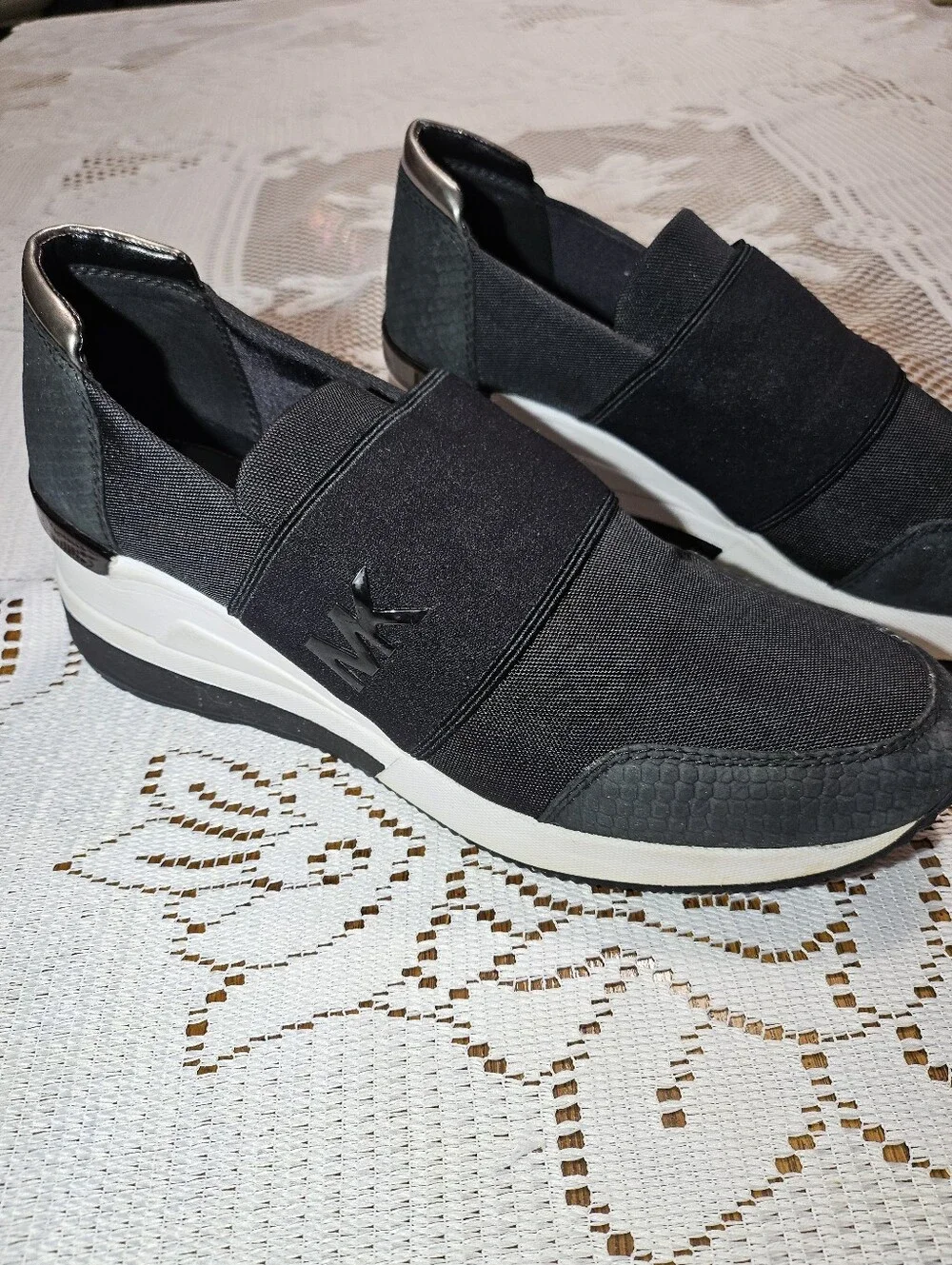 Michael Kors Women’s Size 10 Black Wedge Sneakers Snake Embossed Slip On